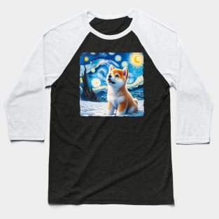 Starry Shiba Inu Dog Portrait - Pet Portrait Baseball T-Shirt